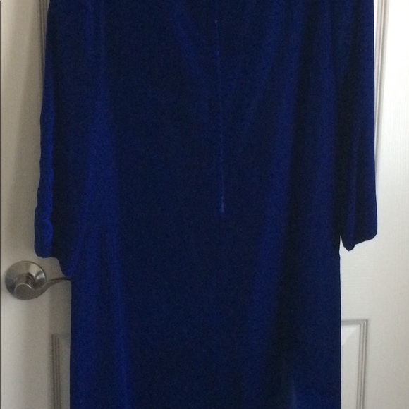 Vintage Blue Velvet Ankle-Length Dress Long-Sleeve 60s-70s Classic About Size 8 - Picture 4 of 4